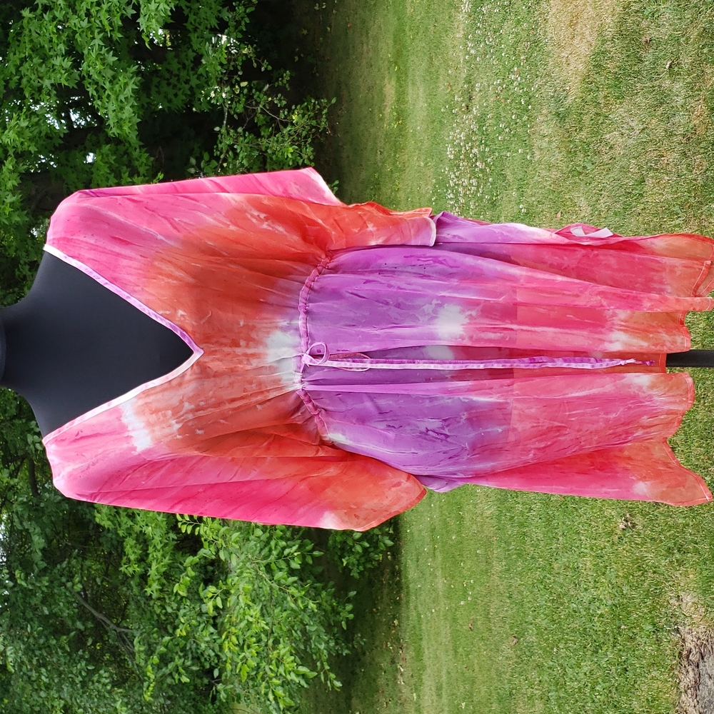 Women’s Tie-Dye V-Neck Swim Coverup - Pink & Purple